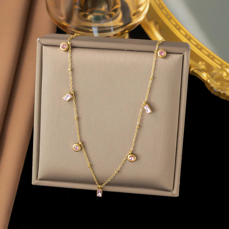 Collar Colante Diamante rosa Impermeable NAXE Acero 304 Bañado en Oro