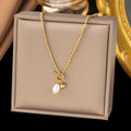 Collar Perla de oro Impermeable NAXE Acero 304 Bañado en Oro