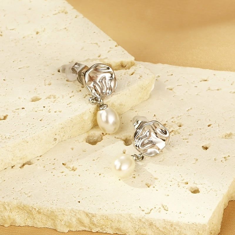 Pendientes  Perla Oval NAXE Acero 304 Bañado en Oro