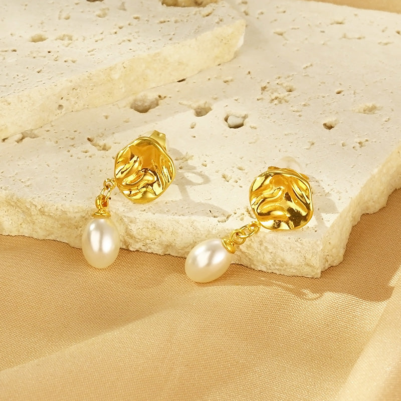 Pendientes  Perla Oval NAXE Acero 304 Bañado en Oro