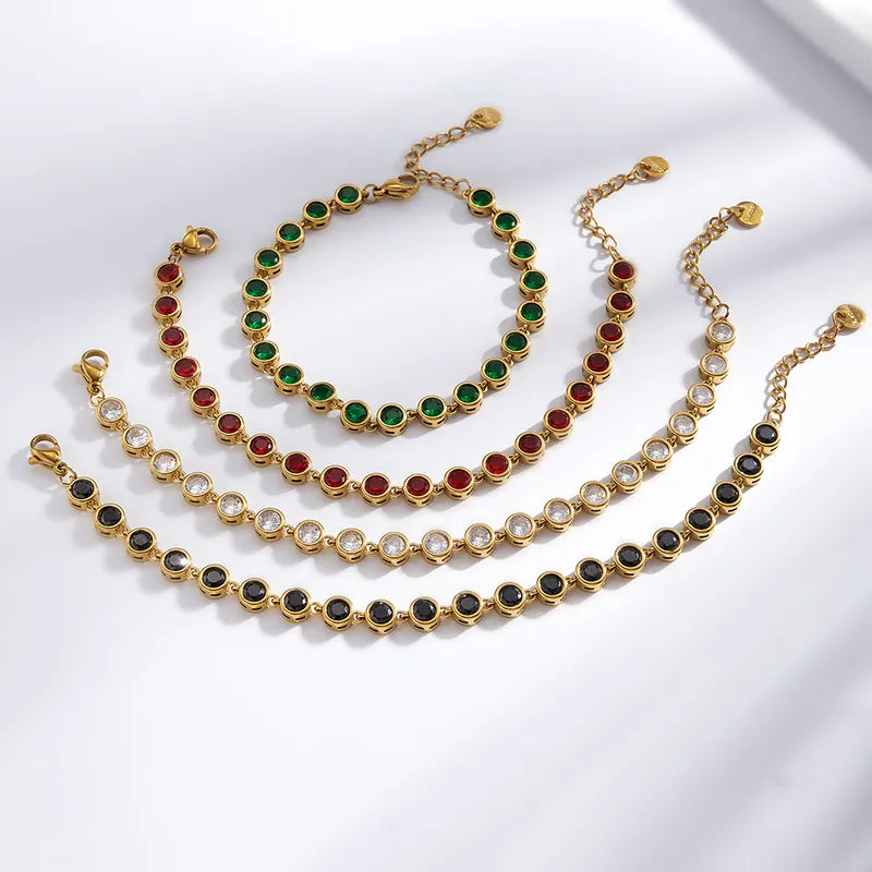 Pulsera Tenis Redonda Con Vidrio NAXE Acero 304 Bañado en Oro