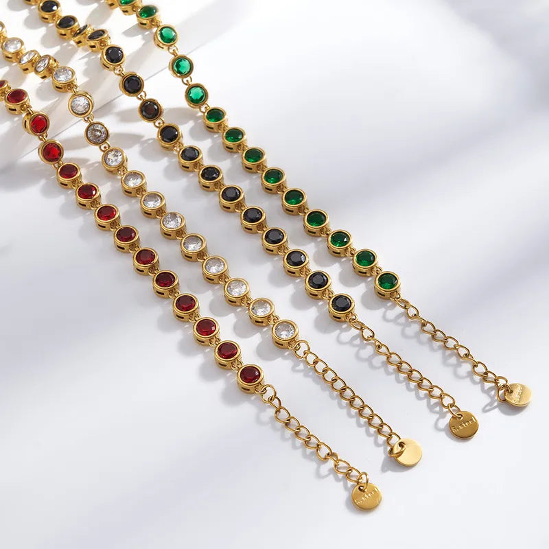 Pulsera Tenis Redonda Con Vidrio NAXE Acero 304 Bañado en Oro